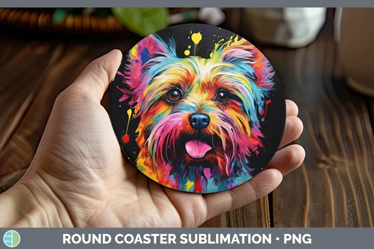 Neon Dogs Yorkshire Terrier Round Coaster Sublimation Coaste