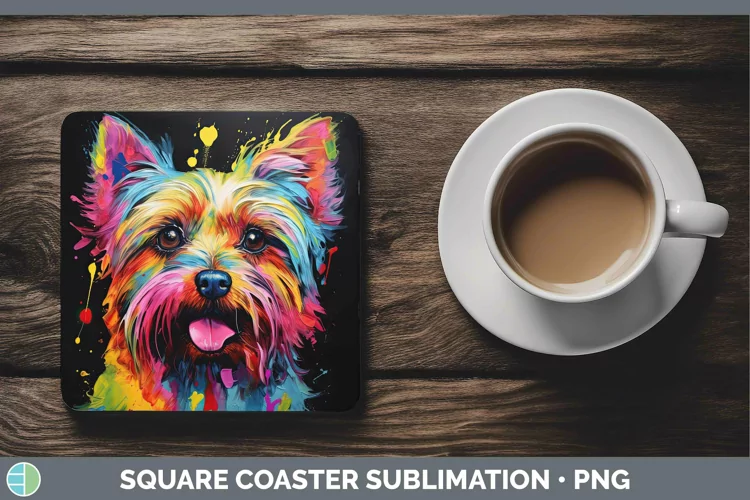 Neon Dogs Yorkshire Terrier Square Coaster Sublimation Coast