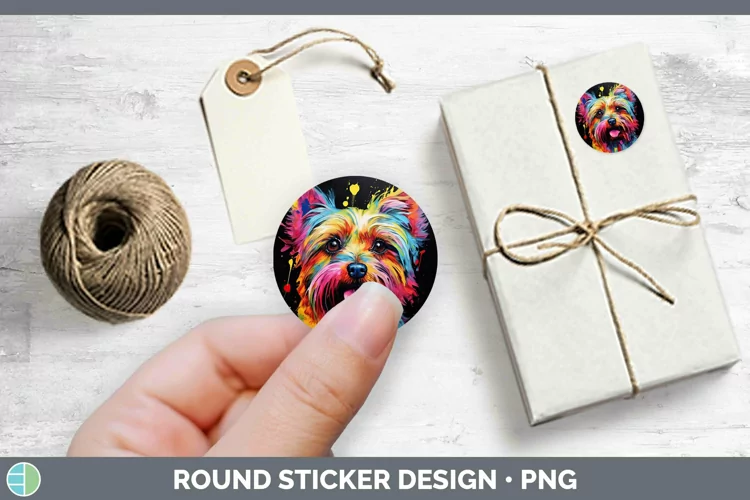 Neon Dogs Yorkshire Terrier Stickers | Round Labels Designs