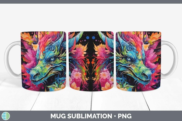 Neon Dragon Mug Wrap Sublimation Coffee Cup Designs