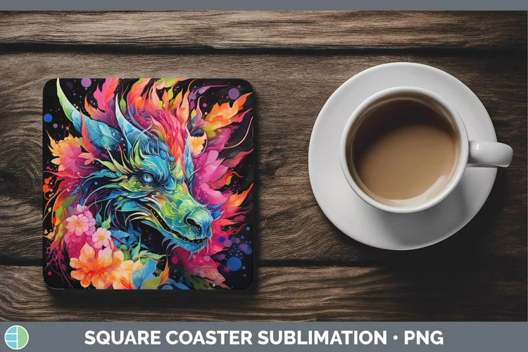 Neon Dragon Square Coaster Sublimation Coaster Designs