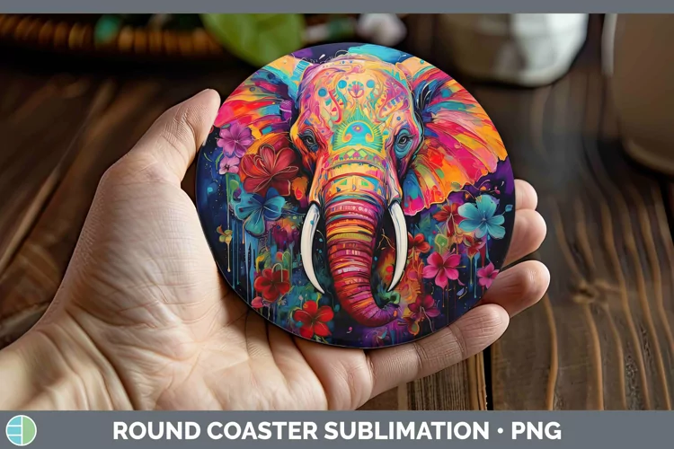 Neon Elephant Round Coaster Sublimation Coaster Designs