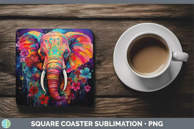 Neon Elephant Square Coaster Sublimation Coaster Designs