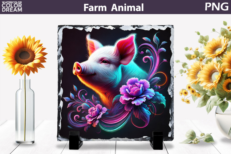Neon Pig Art PNG | Farm Animal Wall Decor