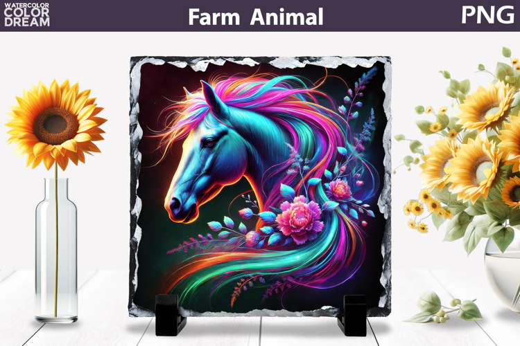 Neon Horse Floral Art | Farm Animal Sublimation