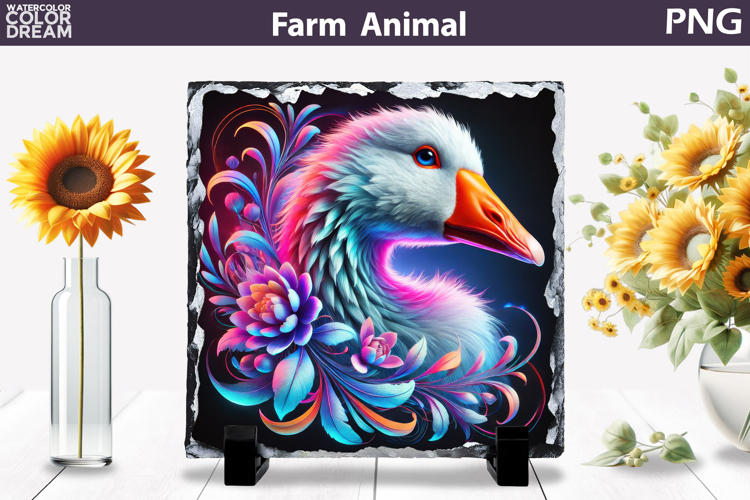 Neon Goose Floral Art | Farm Animal Sublimation