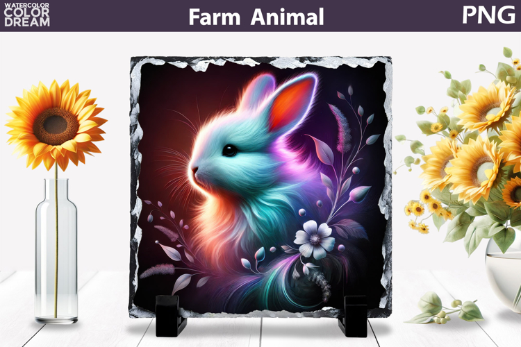 Neon Bunny Floral Art | Cute Animal Sublimation