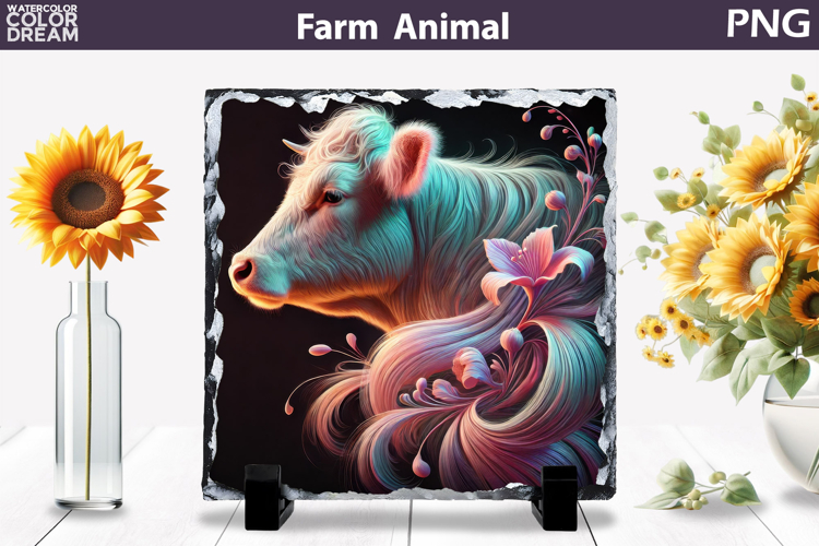 Neon Cow Floral Art | Farm Animal Sublimation
