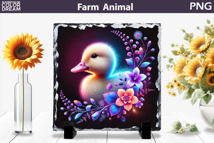Neon Duckling Floral Art | Cute Animal Print