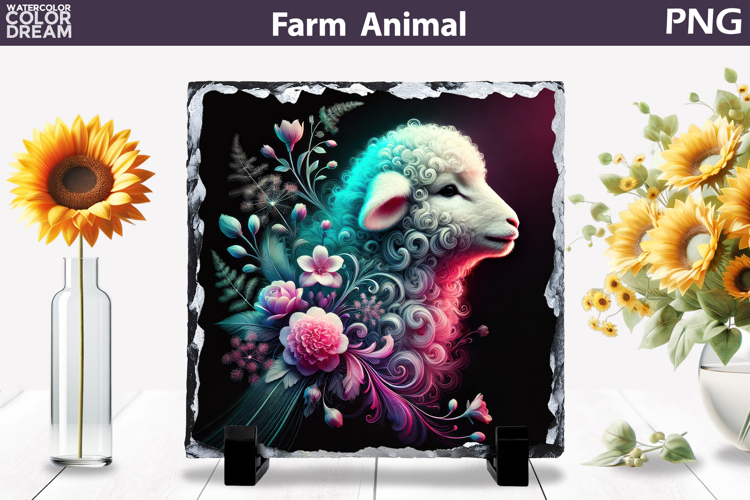 Neon Sheep Floral Art | Farm Animal Sublimation