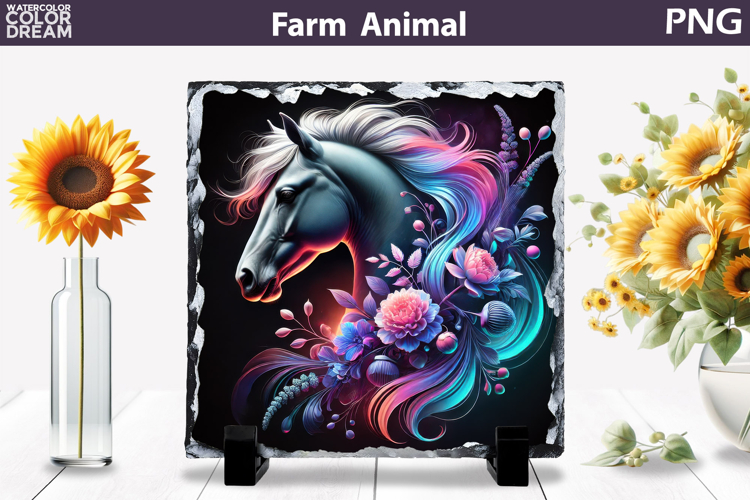Neon Horse Floral Art | Colorful Animal Print