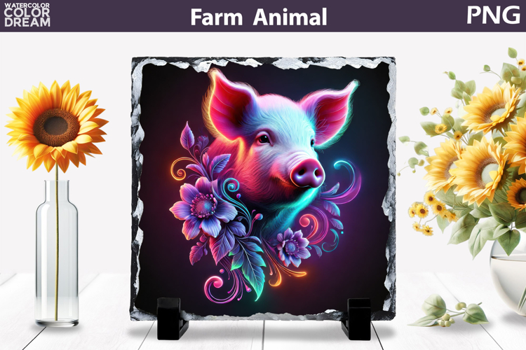 Neon Piglet Floral Art | Cute Animal Sublimation