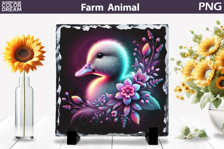 Neon Duckling Floral Art | Cute Farm Sublimation