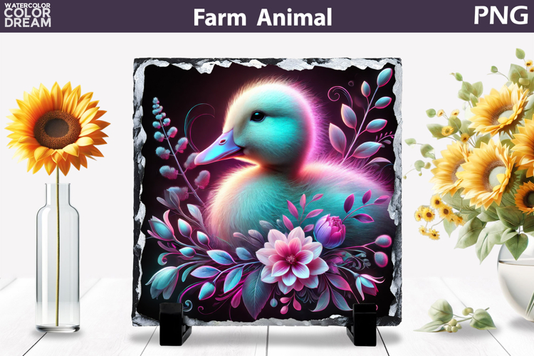 Neon Duckling Floral Art | Cute Farm Sublimation