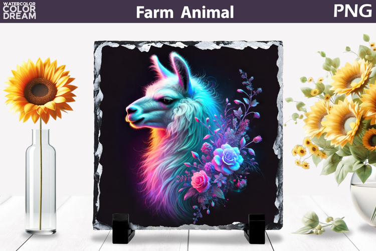 Neon Lama Floral Art | Colorful Animal Sublimation