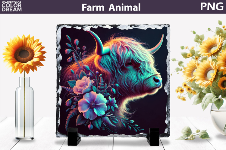 Highland Bull Floral Art | Colorful Farm Animal Print