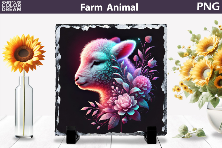 Lamb Floral Art | Colorful Farm Animal Print
