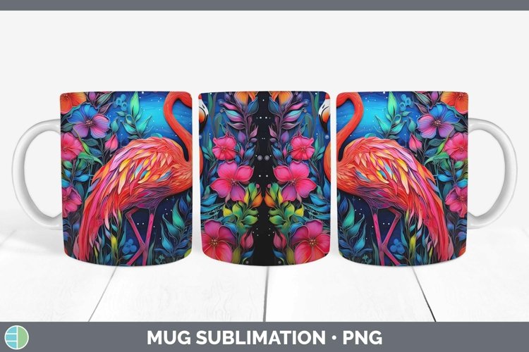 Neon Flamingo Mug Wrap Sublimation Coffee Cup Designs
