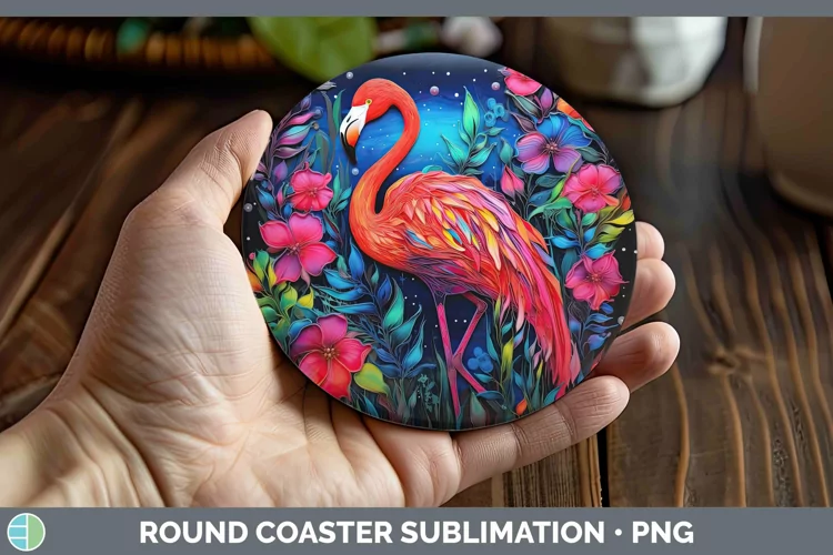 Neon Flamingo Round Coaster Sublimation Coaster Designs