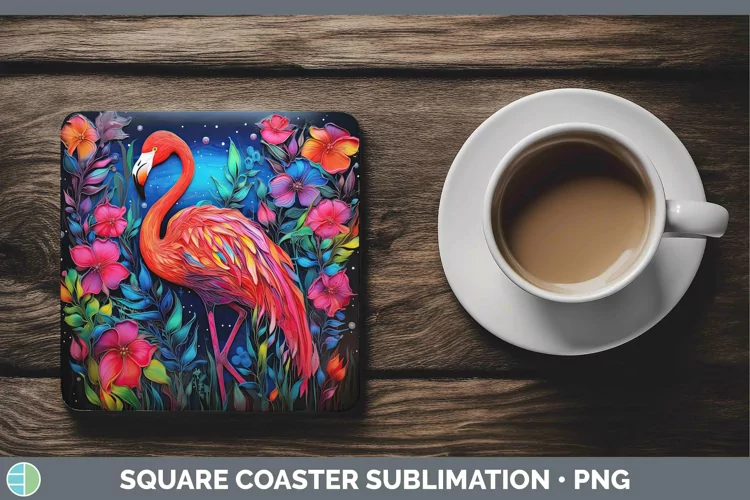 Neon Flamingo Square Coaster Sublimation Coaster Designs