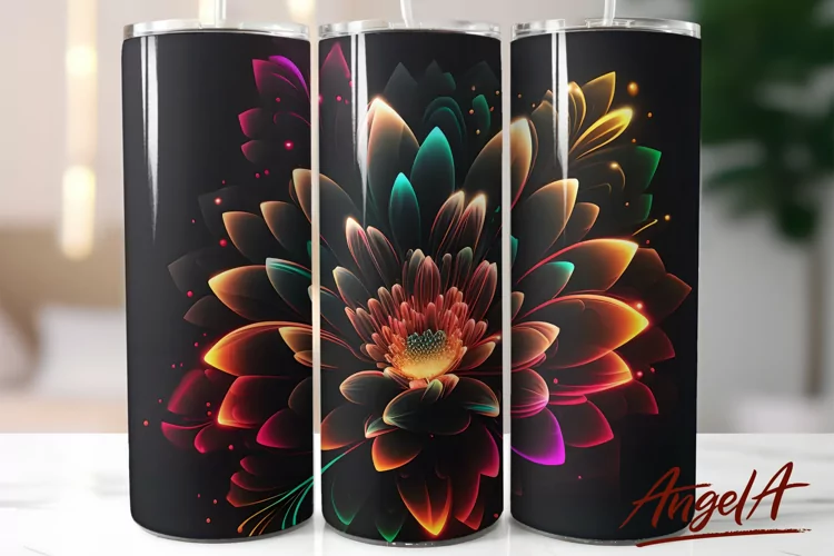 Flower tumbler wrap / Neon tumbler / dark tumbler wrap PNG