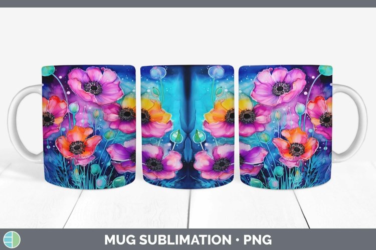Neon Flowers Anemone Mug Wrap Sublimation Coffee Cup Designs
