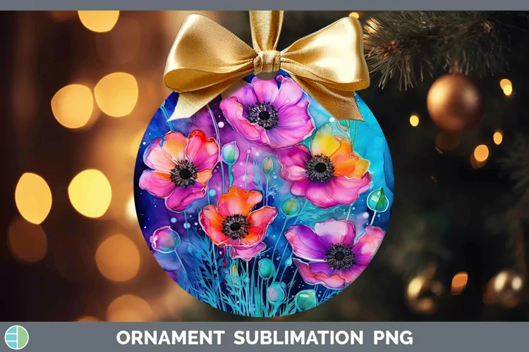 Neon Flowers Anemone Ornament Sublimation Bauble Designs