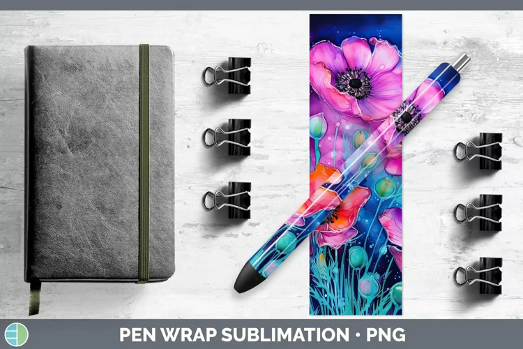 Neon Flowers Anemone Pen Wrap Sublimation Epoxy Pen Designs