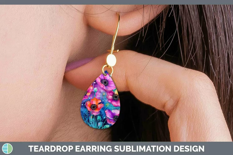 Neon Flowers Anemone Teardrop Earrings Sublimation Earrings