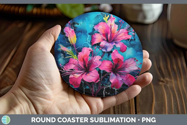 Neon Flowers Azalea Round Coaster Sublimation Coaster Design
