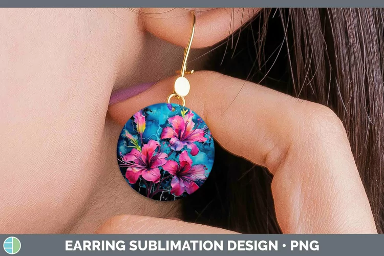 Neon Flowers Azalea Round Earrings Sublimation Earrings Desi