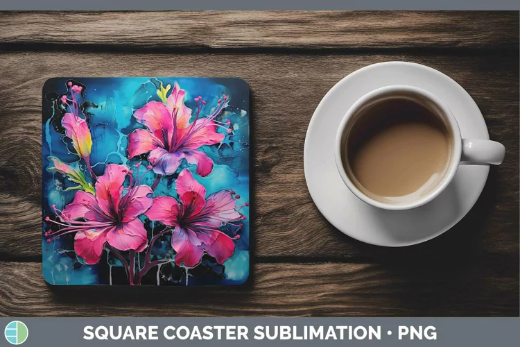 Neon Flowers Azalea Square Coaster Sublimation Coaster Desig