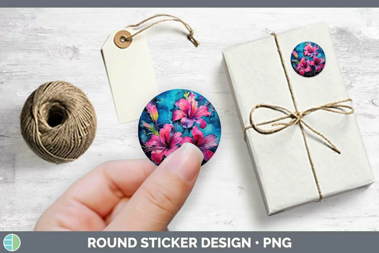 Neon Flowers Azalea Stickers | Round Labels Designs
