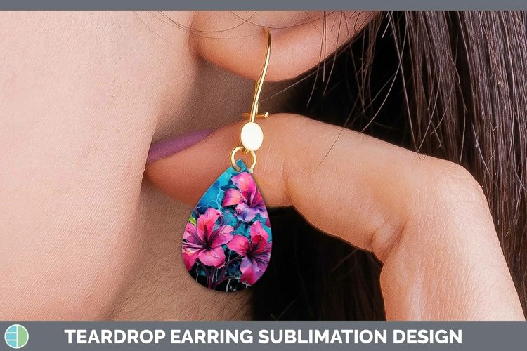 Neon Flowers Azalea Teardrop Earrings Sublimation Earrings D