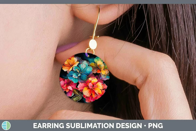 Neon Flowers Begonia Round Earrings Sublimation Earrings Des