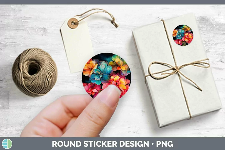Neon Flowers Begonia Stickers | Round Labels Designs