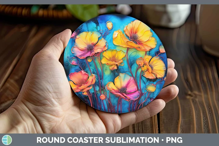 Neon Flowers Buttercup Round Coaster Sublimation Coaster Des