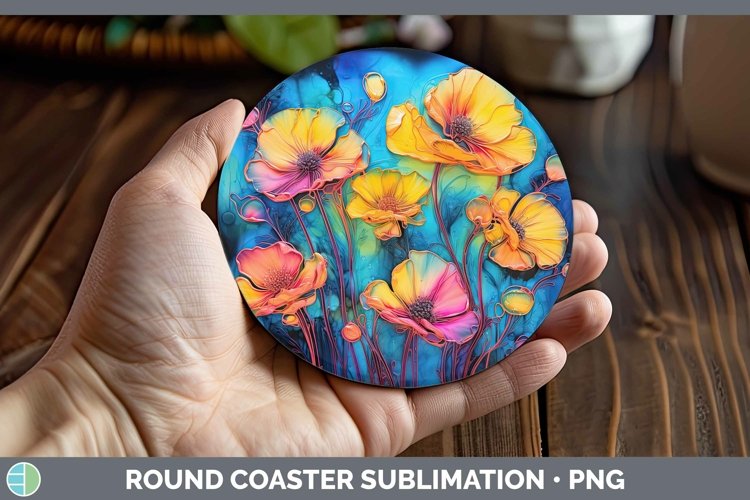 GorgeousNeon Flowers Round Coaster design.