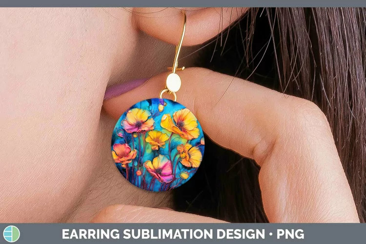 Neon Flowers Buttercup Round Earrings Sublimation Earrings D