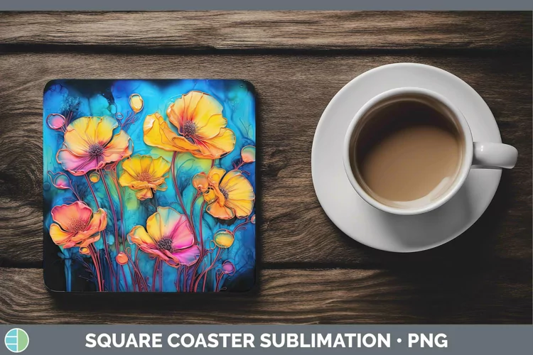 Neon Flowers Buttercup Square Coaster Sublimation Coaster De