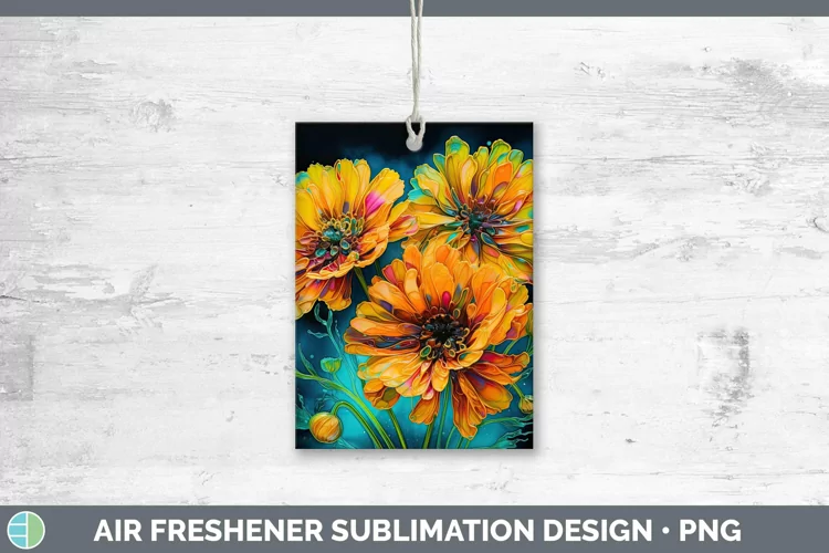 Neon Flowers Calendula Air Freshener Sublimation Car Freshen