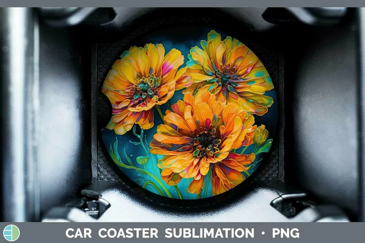 Neon Flowers Calendula Car Coaster Sublimation Coaster Desig