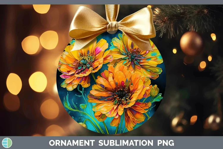 Neon Flowers Calendula Ornament Sublimation Bauble Designs