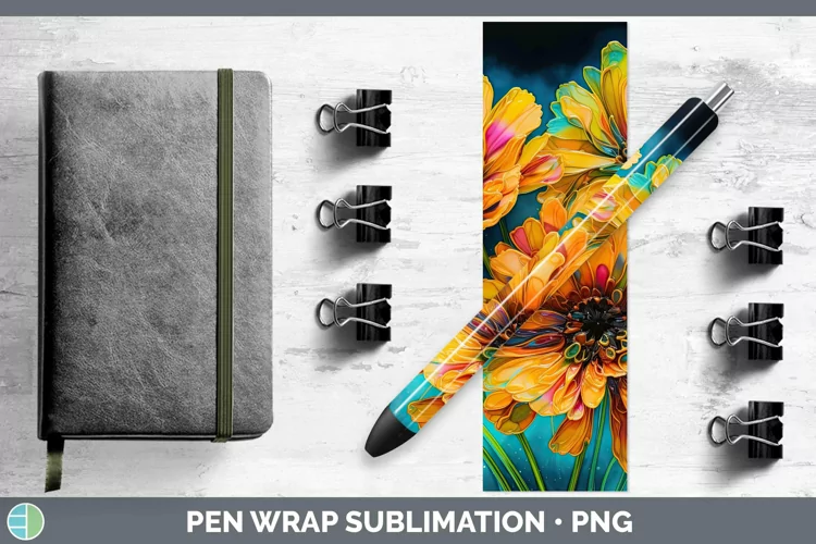 Neon Flowers Calendula Pen Wrap Sublimation Epoxy Pen Design