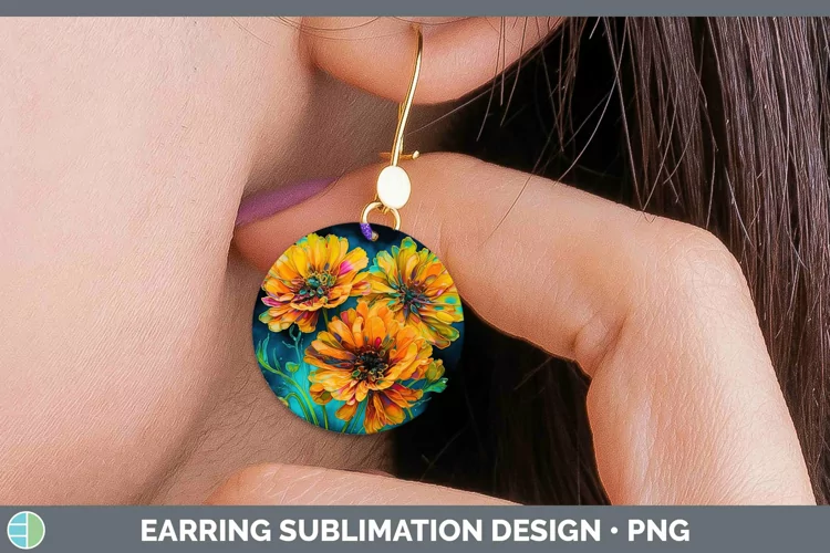 Neon Flowers Calendula Round Earrings Sublimation Earrings D