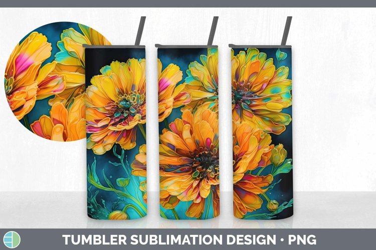 Neon Flowers Calendula Tumbler Sublimation 20 oz Skinny Tumb