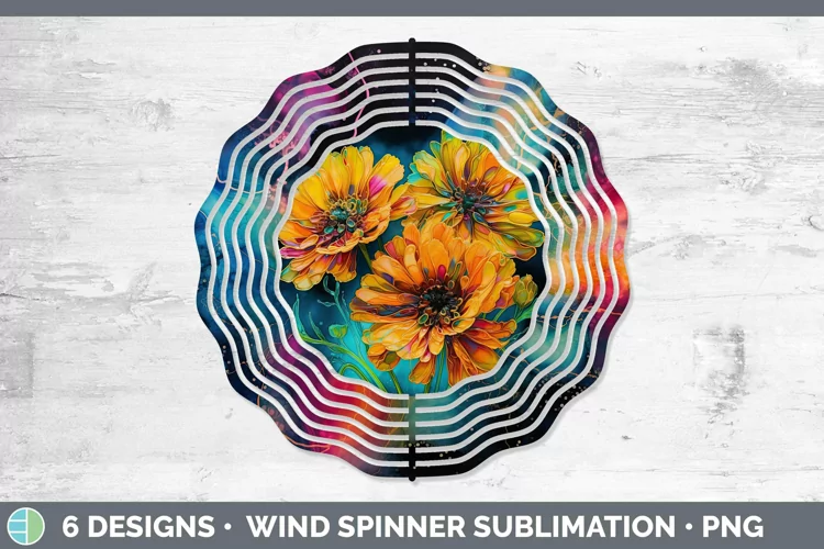 Neon Flowers Calendula Wind Spinner Sublimation Spinner Desi