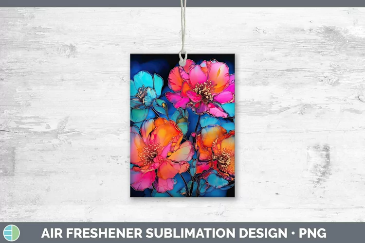 Neon Flowers Camellia Air Freshener Sublimation Car Freshene