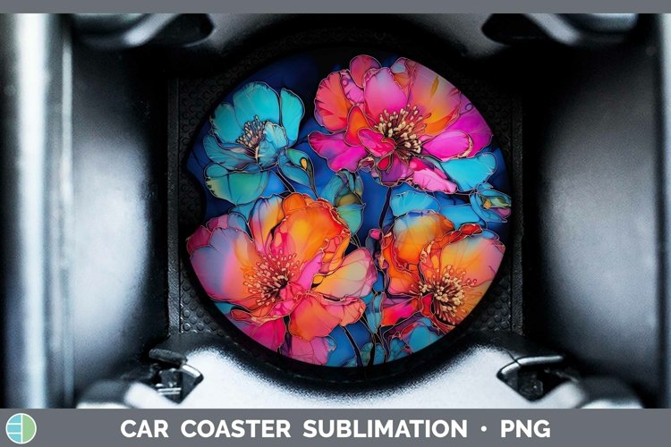 Neon Flowers Camellia Car Coaster Sublimation Coaster Design
