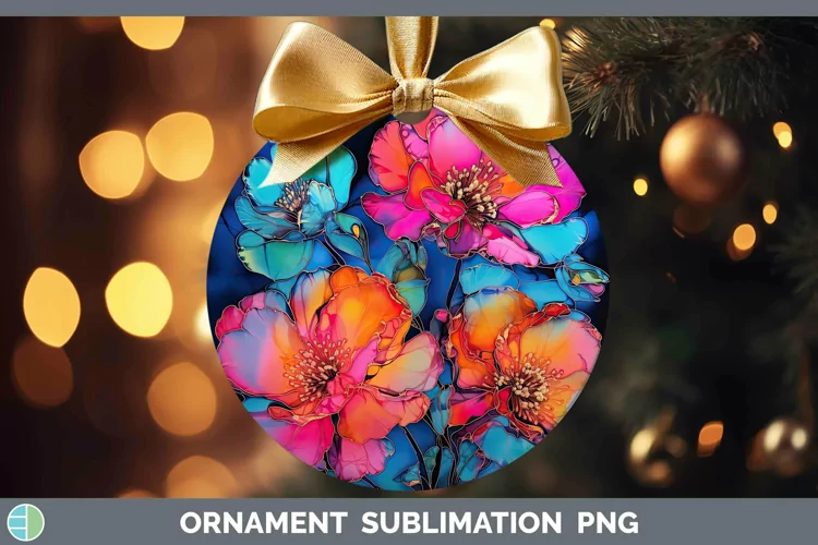 Neon Flowers Camellia Ornament Sublimation Bauble Designs